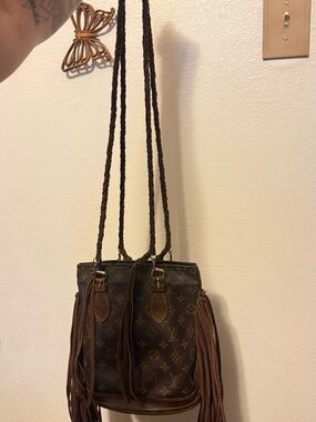 Luxury Brown Monogram Fringe Bucket Bag